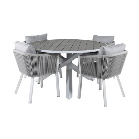 Parma Table ø 140 - White/Grey, Virya Dining Chair - White Alu / Grey cushion _4