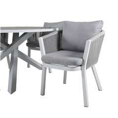 Parma Table ø 140 - White/Grey, Virya Dining Chair - White Alu / Grey cushion _4