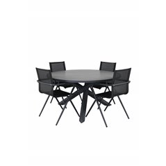 Parma - Table ø 140 - Black Alu /Grey Aintwood, Alina Dining Chair - Black Alu / Black Textilene_4