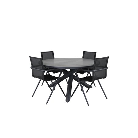 Parma - Table ø 140 - Black Alu /Grey Aintwood, Alina Dining Chair - Black Alu / Black Textilene_4