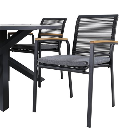 Pöytä 140 - Black Alu/Grey Aintwood, Dallas Dining Chair