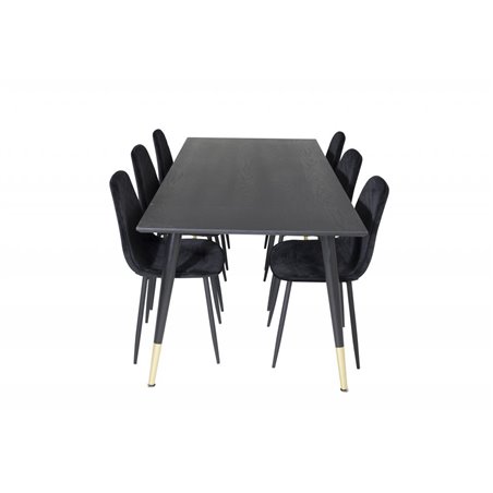 Dipp Dining Table - 180*90cm - Black / Black Brass, Polar Diamond Dining Chair - Black Legs - Black Velvet_6