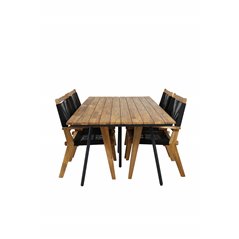 Chan Dining Table - Black Steel / Acacia Peter Stackable Dining Chair, tunnetuin esittäjä Black Rope