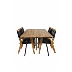 Chan Dining Table - Black Steel / Acacia (teak look) - 200cm+Peter Stackable Dining Chair - Black Rope / Acacia KD_4