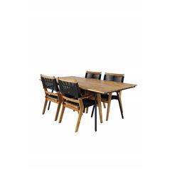 Chan Dining Table - Black Steel / Acacia Peter Stackable Dining Chair, tunnetuin esittäjä Black Rope