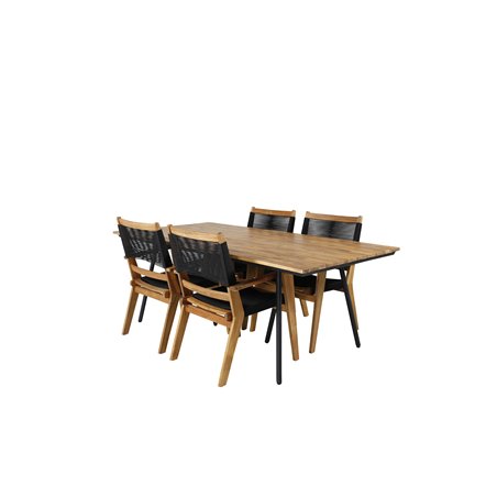 Chan Dining Table - Black Steel / Acacia Peter Stackable Dining Chair, tunnetuin esittäjä Black Rope