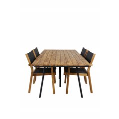 Chan Dining Table - Black Steel / Acacia (teak look) - 200cm+Venice Stackingchair - Teak / Black textilene_4