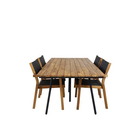 Chan Dining Table - Black Steel / Acacia (teak look) - 200cm+Venice Stackingchair - Teak / Black textilene_4