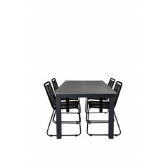 Albany Table - 152/210 - Black/Grey+Lindos Stacking Chair - Black Alu / Black Rope_4