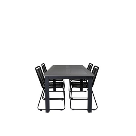 Albany Table - 152/210 - Black/Grey+Lindos Stacking Chair - Black Alu / Black Rope_4