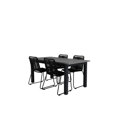 Albany Tabell - 152/210 - Svart / Grå + Lindos Stapelbar stol - svart Aluminium / svart Rep_4