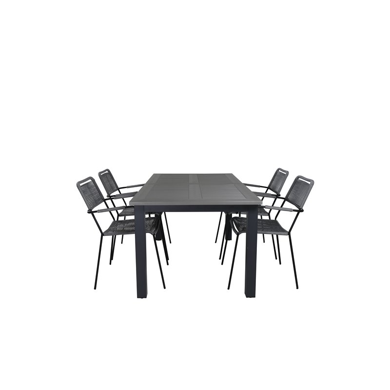 Albany Table - 152/210 - Black/Grey+Lindos Armchair - Black Alu / Grey Rope