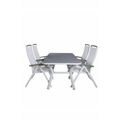 Virya Dining Table - White Alu / Grey Glass - small table+Albany 5:pos Stol - Vit Aluminium/vit textilene/aintwood_4