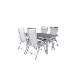 Virya matbord - vit Aluminium / grått glas - litet bord + albany 5: pos stol - vit Aluminiumminium / vit textilen / aintwood_4
