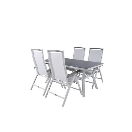 Virya matbord - vit Aluminium / grått glas - litet bord + albany 5: pos stol - vit Aluminiumminium / vit textilen / aintwood_4