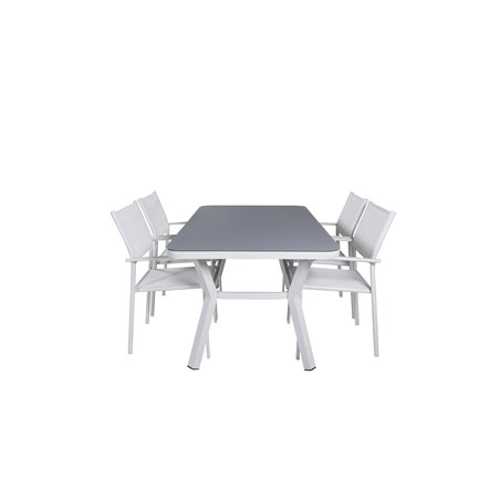 Virya Dining Table - White Alu / Grey Glass - small table+Santorini Arm Chair (Stackable) - White Alu / White Textilene_4