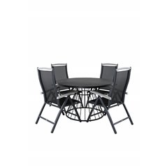 Tropea Dining Table - Black Steel / Grey Spray Glass, Albany 5:pos Chair  - Black/Black_4