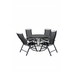 Tropea Dining Table - Black Steel / Grey Spray Glass, Albany 5:pos Chair  - Black/Black_4