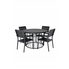 Tropea Dining Table - Black Steel / Grey Spray Glass, Levels Chair - Black Alu / Black Aintwood