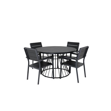 Tropea Dining Table - Black Steel / Grey Spray Glass, Levels Chair (stackable) - Black Alu / Black Aintwood_4