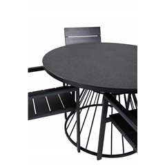 Tropea Dining Table - Black Steel / Grey Spray Glass, Levels Chair (stackable) - Black Alu / Black Aintwood_4