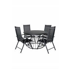 Tropea Dining Table - Black Steel / Grey Spray Glass, Break 5:pos Chair - Black/Black_4