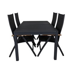 Marbella Table 160/240 - Black/Black, Panama Light 5-pos Chair Black / Black and teak_4