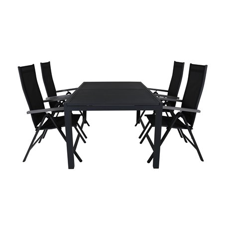 Marbella Table 160/240 - Black/Black, Albany Light 5-pos - black / Black textilene and grey teak_4