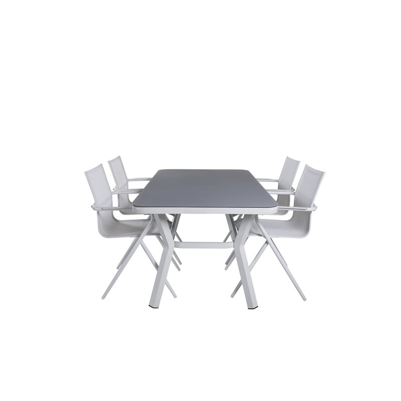 Virya Dining Table - White Alu / Grey Glass - Pieni pöytä + Alina -ruokailutuoli