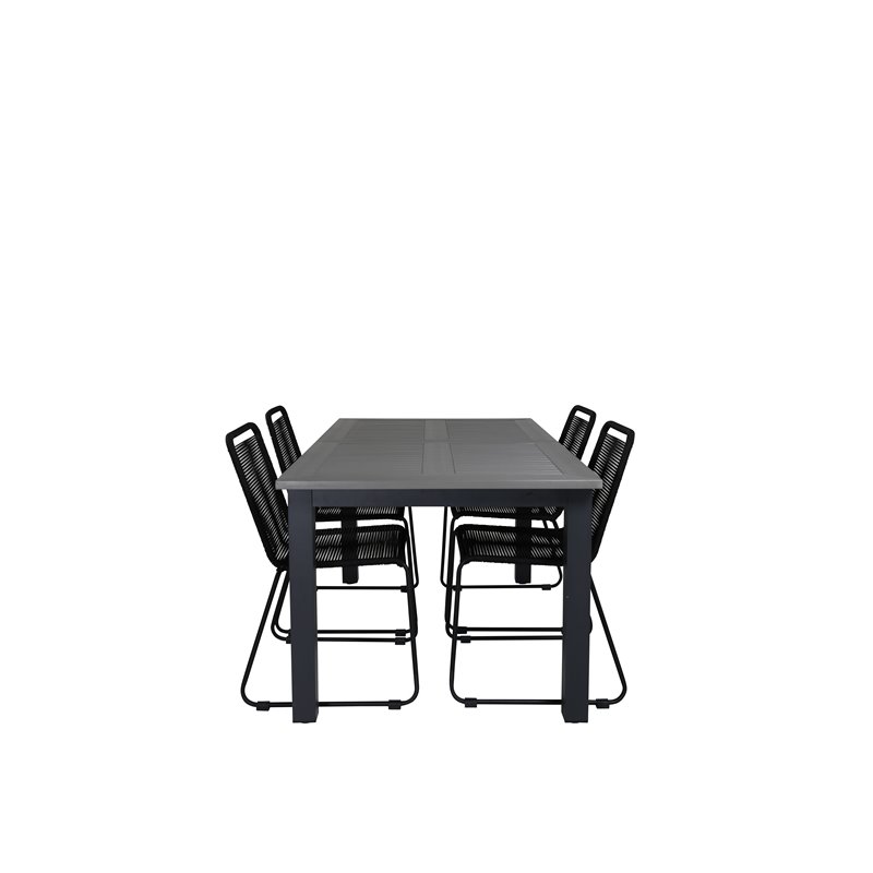 Albany Table - 160/240 - Black/Grey, Lindos Stacking Chair - Black Alu/Black Rope