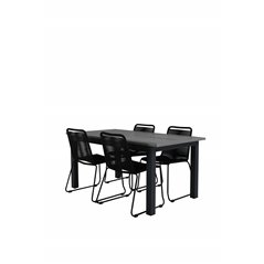 Albany Table - 160/240 - Black/Grey, Lindos Stacking Chair - Black Alu/Black Rope