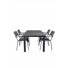 Albany Table - 160/240 - Black/Grey, Lindos Armchair - Black Alu / Grey Rope