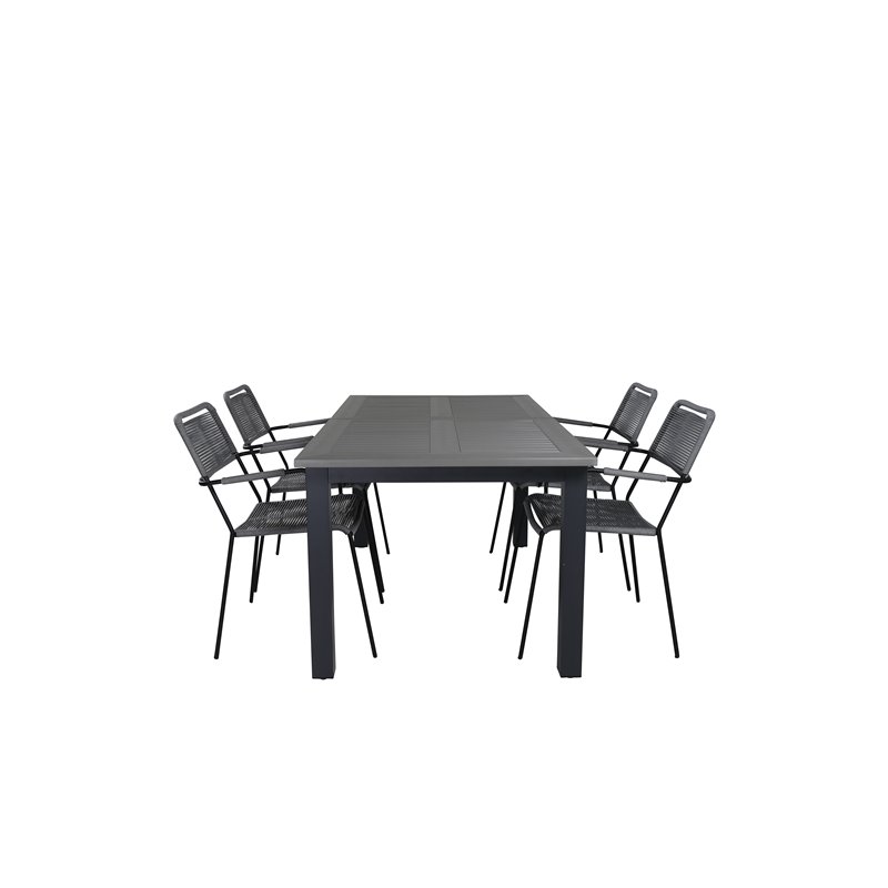 Albany Table - 160/240 - Black/Grey, Lindos Armchair - Black Alu / Grey Rope