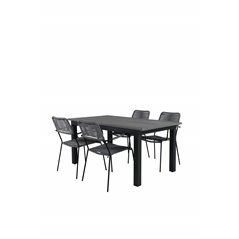 Albany Table - 160/240 - Black/Grey, Lindos Armchair - Black Alu / Grey Rope