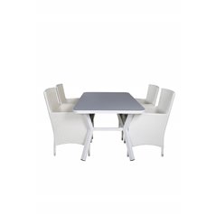 Virya Dining Table - White Alu / Grey Glass - small table+Malin Karmstol med dyna - Vit / grå dyna_4