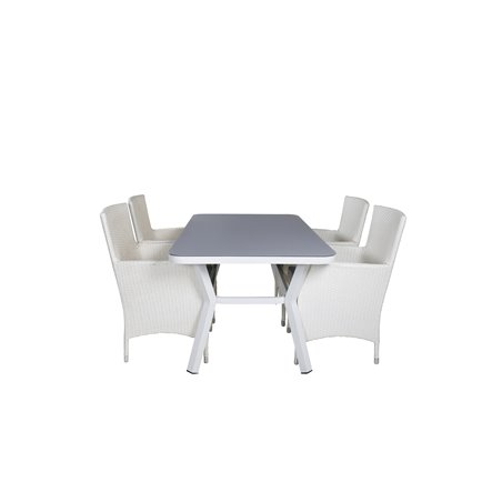 Virya Dining Table - White Alu / Grey Glass - small table+Malin Karmstol med dyna - Vit / grå dyna_4