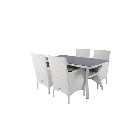 Virya matbord - vit Aluminium / grått glas - litet bord + malin karmstol med dyna - vit / grå dyna_4