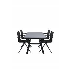 Virya Dining Table - BLAC K Alu / Grey Glass - Small Table+Alina Dining Chair - Black Alu / Black Textilene