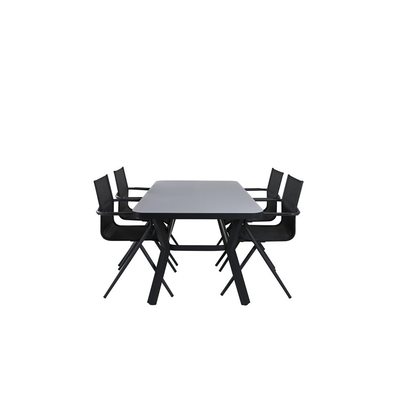 Virya Dining Table - BLAC K Alu / Grey Glass - Small Table+Alina Dining Chair - Black Alu / Black Textilene