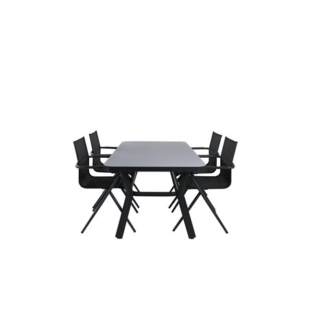 Virya Dining Table - BLAC K Alu / Grey Glass - Small Table+Alina Dining Chair - Black Alu / Black Textilene