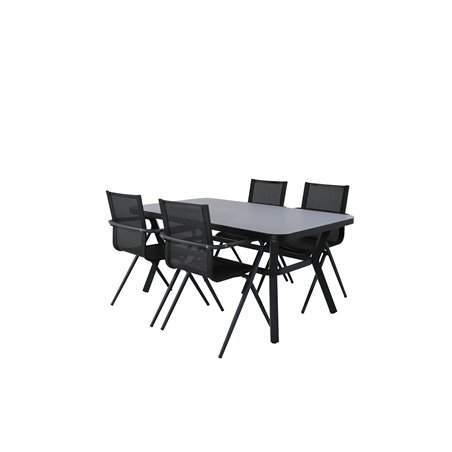 Virya Dining Table - BLAC K Alu / Grey Glass - Small Table+Alina Dining Chair - Black Alu / Black Textilene