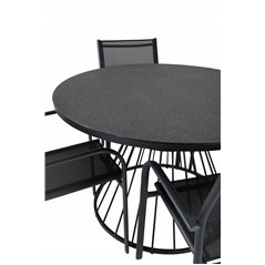 Tropea Dining Table - Black Steel / Grey Spray Glass, Santorini Arm Chair (Stackable) - Black alu / Black Textilene_4