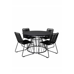 Tropea Dining Table - Black Steel / Grey Spray Glass, Lindos Stacking Chair - Black Alu / Black Rope_4