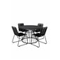 Tropea Dining Table - Black Steel / Grey Spray Glass, Lindos Stacking Chair - Black Alu / Black Rope