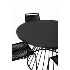 Tropea Dining Table - Black Steel / Grey Spray Glass, Lindos Stacking Chair - Black Alu / Black Rope_4