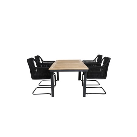 Panama Table 152/210 - Black/Teak, Lindos Karmstol med svikt Svart stål / Svart rep_4