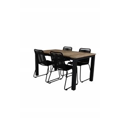 Panama Tabell 152/210 - Svart / Teak, Lindos Stapelbar stol - Svart Aluminium / Svart Rep_4