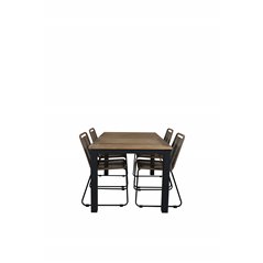 Panama Table 152/210 - Black/Teak, Lindos Stacking Chair - Black Alu / Latte Rope_4