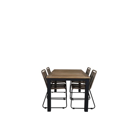 Panama Table 152/210 - Black/Teak, Lindos Stacking Chair - Black Alu / Latte Rope_4