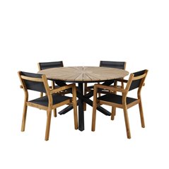 Mexico Table ø 140 - Black/Teak, Venice Stackingchair - Teak / Black textilene_4